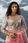 Buy_SAKSHAM & NEHARICKA_Pink Organza Hand Embroidered Patch Laalsa Floral Jaal Saree _Online_at_Aza_Fashions