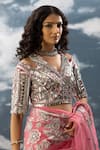 Buy_SAKSHAM & NEHARICKA_Pink Net Hand Embroidered Sequin And Bead Work V Neck Laalsa Blouse _Online_at_Aza_Fashions