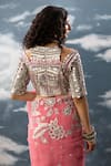 Shop_SAKSHAM & NEHARICKA_Pink Organza Hand Embroidered Patch Laalsa Floral Jaal Saree _Online_at_Aza_Fashions