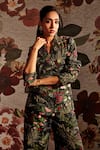 Prints by Radhika_Multi Color Dupion Embroidered Blazer And Pant Set_at_Aza_Fashions