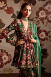 Shop_Prints by Radhika_Green Dupion Floral Print Gharara Pant Set_Online_at_Aza_Fashions