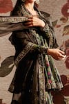 Prints by Radhika_Green Dupion Printed Floral V Neck Gharara Set _Online_at_Aza_Fashions