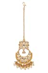 Curio Cottage_Gold Plated Kundan And Pearls Crescent Moon Shape Maangtikka _Online_at_Aza_Fashions