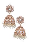 Curio Cottage_Kundan And Pearl Embellished Jhumka Earrings_Online_at_Aza_Fashions
