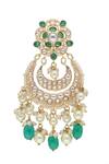 Curio Cottage_Green Semi Precious Kundan Stone Half Crescent Shaped Chandbalis_Online_at_Aza_Fashions