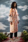 SAKSHAM & NEHARICKA_Orange Dupion Printed Floral Round Neck Tamanna A-line Kurta  _Online_at_Aza_Fashions