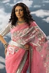 SAKSHAM & NEHARICKA_Pink Organza Hand Embroidered Patch Laalsa Floral Jaal Saree _at_Aza_Fashions