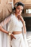 Tisha Saksena_Ivory Dhoti Pant - Crepe Embroidery Floral And Geometric Cape Border & Set _Online_at_Aza_Fashions