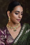 Swabhimann Green Imitation Diamonds Gold Toned Kundan Floral Necklace Set Online at Aza Fashions Swabhimann_Green Imitation Diamonds Gold Toned Kundan Floral Necklace Set _Online_at_Aza_Fashions