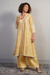 Buy_Samant Chauhan_Beige Cotton Silk Embroidered Aari V Neck Kurta And Pant Set_Online_at_Aza_Fashions