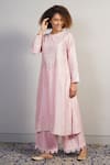 Shop_Samant Chauhan_Pink Cotton Silk Embroidered Aari Round Straight Kurta Set_Online_at_Aza_Fashions