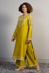 Buy_Samant Chauhan_Green Cotton Silk Embroidered Floral Round Aari Kurta And Pant Set_Online_at_Aza_Fashions