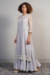 Samant Chauhan_Grey Cotton Silk Embroidered Aari Round Organza Kurta With Dress_Online_at_Aza_Fashions