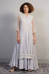 Buy_Samant Chauhan_Grey Cotton Silk Embroidered Aari Round Organza Kurta With Dress_at_Aza_Fashions