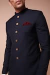 Tisa - Men_Blue Terry Rayon Plain Button Down Bandhgala Set _Online_at_Aza_Fashions