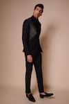 Tisa - Men_Black Terry Rayon Plain Textured Tuxedo Set _Online_at_Aza_Fashions
