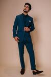 Tisa - Men_Blue Tuxedo And Trousers- Viscose Polyester Plain Lapel Collar Set _Online_at_Aza_Fashions