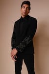 Tisa - Men_Black Tuxedo And Trousers- Viscose Polyester Embroidery Sleeve Set _Online_at_Aza_Fashions