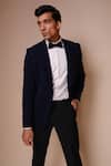 Tisa - Men_Blue Tuxedo- Viscose Polyester Trousers And Shirt Shawl Lapel Collar Set _Online_at_Aza_Fashions