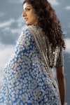 SAKSHAM & NEHARICKA_Blue Organza Printed And Hand Embroidered Floral Chaahat Saree  _Online_at_Aza_Fashions