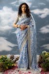 Buy_SAKSHAM & NEHARICKA_Blue Organza Printed And Hand Embroidered Floral Chaahat Saree  _Online_at_Aza_Fashions