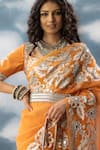 SAKSHAM & NEHARICKA_Orange Silk Organza Hand Embroidered Abhilasha Floral Jaal Saree _Online_at_Aza_Fashions