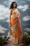 Buy_SAKSHAM & NEHARICKA_Orange Chanderi Embroidered Patchwork Sweetheart Neck Abhilasha Blouse _Online_at_Aza_Fashions