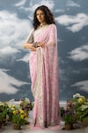 Saksham Neharicka_Pink Chiffon Printed And Hand Embroidered Floral Khwahish Saree _Online_at_Aza_Fashions