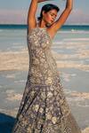 Buy Sahil Kochhar Blue Net Sequins, Embroidery Halter Neck Waqif Floral Gown Online at Aza Fashions Buy_Sahil Kochhar_Blue Net Sequins, Embroidery Halter Neck Waqif Floral Gown _Online_at_Aza_Fashions