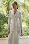 Betrue_White Modal Silk Embroidered Floral Lapel Collar Wrap Jacket  _Online_at_Aza_Fashions