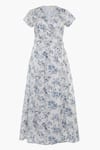 Reistor_White Poplin Printed Floral V Neck Wraparound Midi Dress  _Online_at_Aza_Fashions