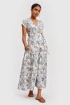 Shop_Reistor_White Poplin Printed Floral V Neck Wraparound Midi Dress  _Online_at_Aza_Fashions