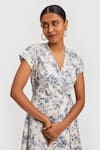 Reistor_White Poplin Printed Floral V Neck Wraparound Midi Dress  _at_Aza_Fashions