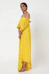 Style Junkiie_Yellow Double Georgette Embroidery Off Shoulder Sleeve Jumpsuit  _Online_at_Aza_Fashions