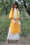The Home Affair_Yellow Cotton, Silk Gota Patti V-neck Work Scalloped Hem Kurta Palazzo Set _Online_at_Aza_Fashions