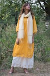 Buy_The Home Affair_Yellow Cotton, Silk Gota Patti V-neck Work Scalloped Hem Kurta Palazzo Set _Online_at_Aza_Fashions