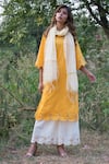 Shop_The Home Affair_Yellow Cotton, Silk Gota Patti V-neck Work Scalloped Hem Kurta Palazzo Set _Online_at_Aza_Fashions