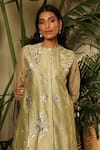 Buy_Sahil Kochhar_Green Organza Net Embroidery Checkered Round Yaashi Sequin Kurta  _Online_at_Aza_Fashions