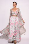 Aangan by Parul_Green Silk And Chiffon Floral Pattern & Embellishment Palazzo Set _Online_at_Aza_Fashions