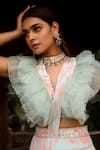 Dheeru Taneja_Green Crepe Zaina Floral Print Pant Saree With Blouse_Online_at_Aza_Fashions