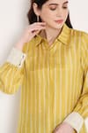 Shop_Bha sha_Yellow Muslin Printed Bandhani Collared Neck Zein Shirt _Online_at_Aza_Fashions