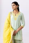 Abbaran_Green Banarasi Chanderi Embroidered Floral Notched Straight Kurta Gharara Set _at_Aza_Fashions