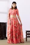 Buy_Abbaran_Pink Chanderi Printed Floral V Neck Lehenga Set _Online_at_Aza_Fashions