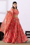 Buy_Abbaran_Pink Chanderi Printed Floral V Neck Lehenga Set _at_Aza_Fashions