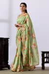 Buy_Abbaran_Green Chanderi Printed Floral Round Pre-draped Saree With Blouse _Online_at_Aza_Fashions