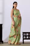 Shop_Abbaran_Green Chanderi Printed Floral Round Pre-draped Saree With Blouse _Online_at_Aza_Fashions