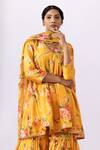 Abbaran Yellow Chanderi Tassels, Embroidery V-neck Floral Printed Kurta Gharara Set at Aza Fashions Abbaran_Yellow Chanderi Tassels, Embroidery V-neck Floral Printed Kurta Gharara Set_at_Aza_Fashions