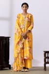 Abbaran_Yellow Chanderi Printed Floral Round Kurta Palazzo Set _Online_at_Aza_Fashions