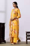 Buy_Abbaran_Yellow Chanderi Printed Floral Round Kurta Palazzo Set _Online_at_Aza_Fashions