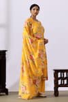 Shop_Abbaran_Yellow Chanderi Printed Floral Round Kurta Palazzo Set _Online_at_Aza_Fashions